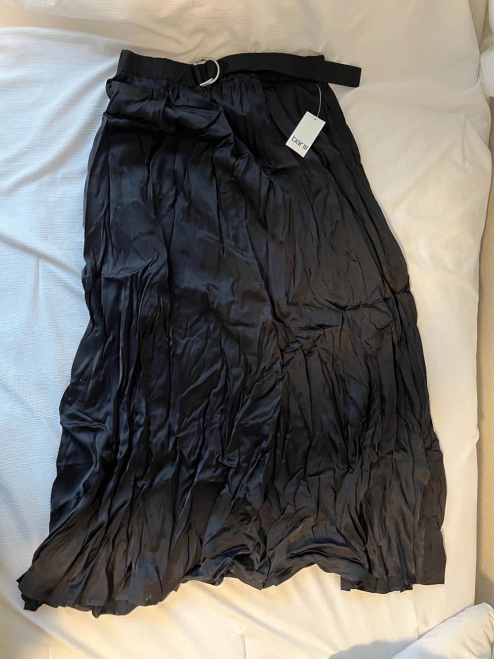 Bar III Black Pleated Midi Skirt with D-Ring Belt